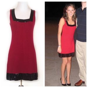 Express Square Neck Sequin Trim Tunic Mini Dress